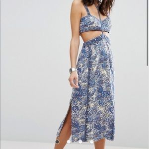 Free people blue/white cut out midi dress